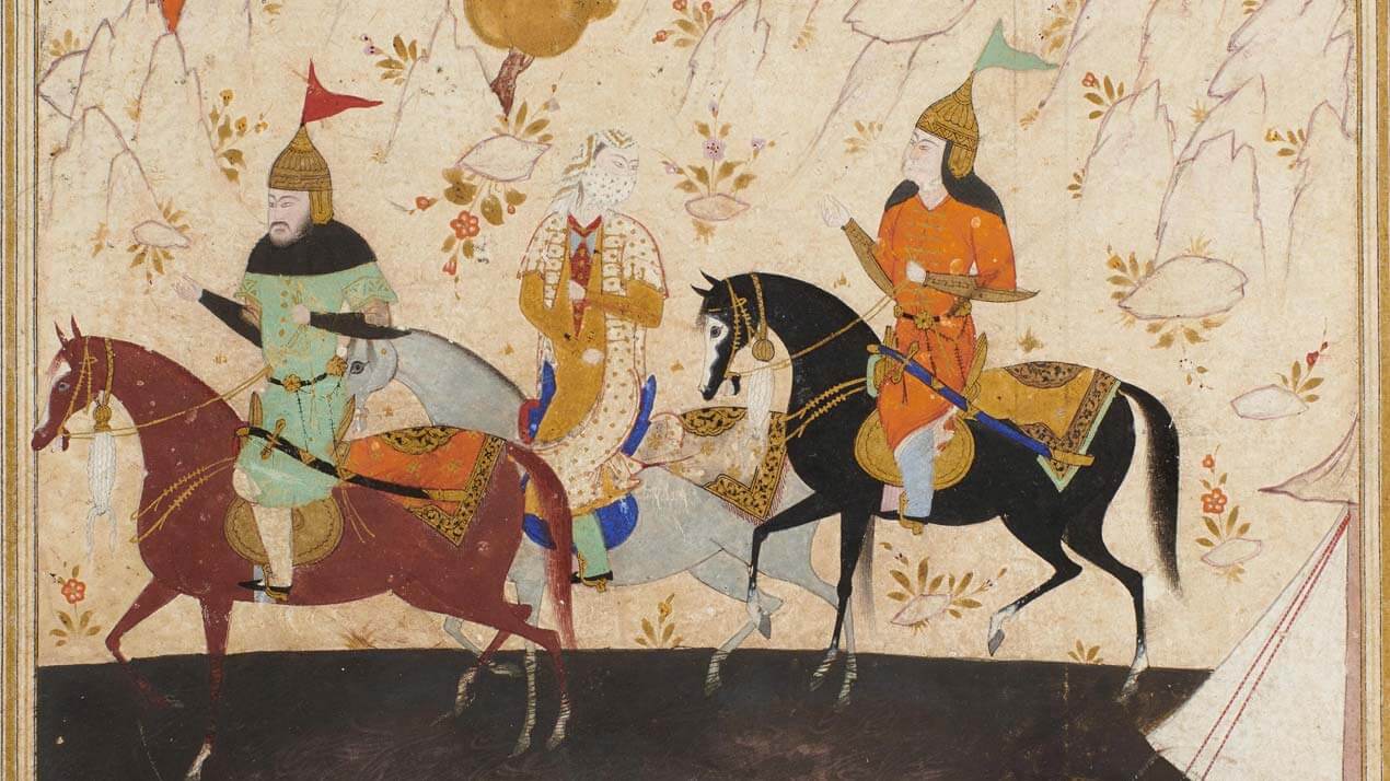 Détail miniature : Kay Khosrow, Farangis et Giv traversant le fleuve Oxus