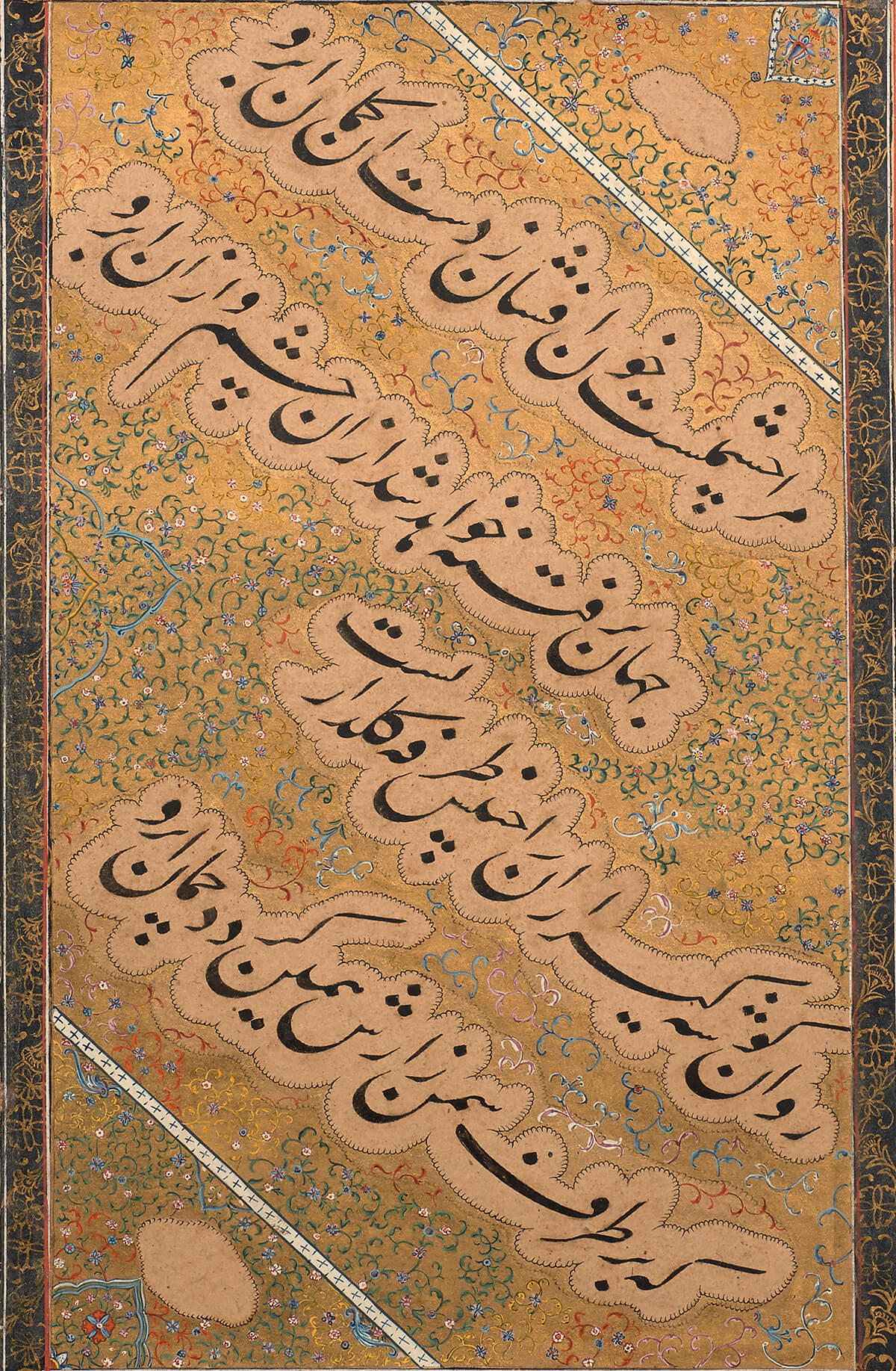 Album page with iris and calligraphic panel (detail, verso)